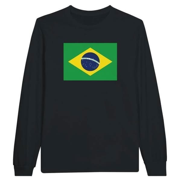 T-shirt med långa ärmar - PIXELFORMA - Brasiliens flagga - Svart - 100% bomull - Regular