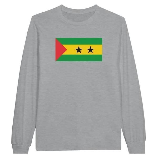 T-shirt - Flagga för Sao Tomé och Príncipe - Grå - 100% bomull - Långärmad - Klassisk passform