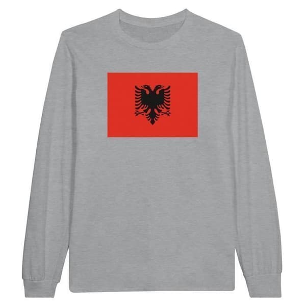 T-shirt med långa ärmar - PIXELFORMA - Albaniens flagga - 100% bomull - Grå - Klassisk passform