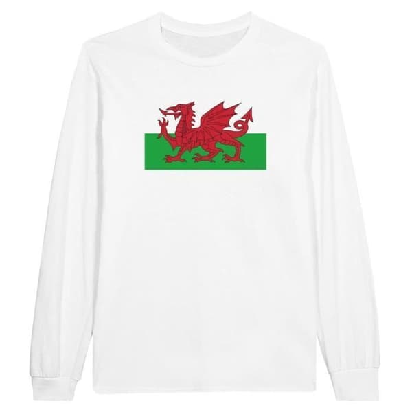 T-shirt med långa ärmar - PIXELFORMA - Wales flagga - 100% bomull - Vit - Man