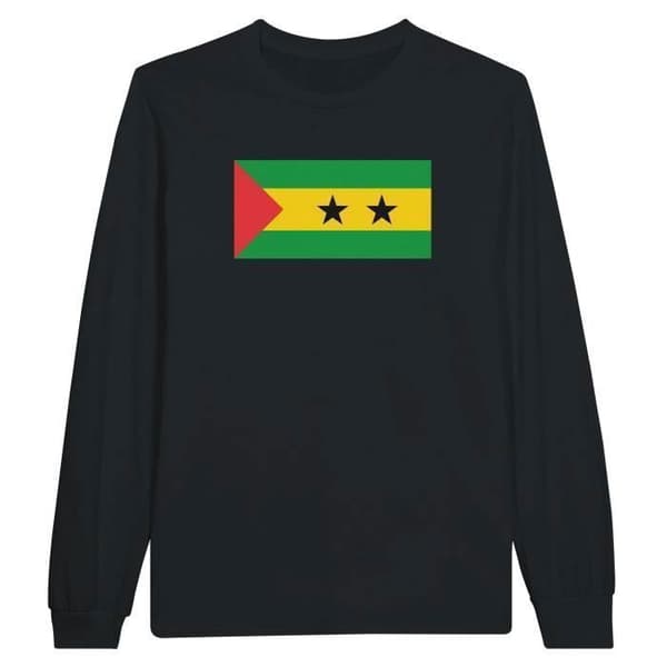 T-shirt - Flagga av Sao Tomé och Príncipe - Svart - 100% bomull - Långa ärmar - Regular fit