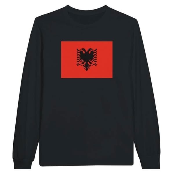 T-shirt med långa ärmar - PIXELFORMA - Albaniens flagga - Svart - 100% bomull - Regular