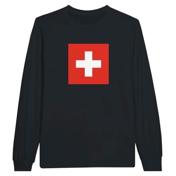 T-shirt med lång ärm - Schweiz - Svart - 100% bomull - Design med flagga och vapensköld - Regular fit