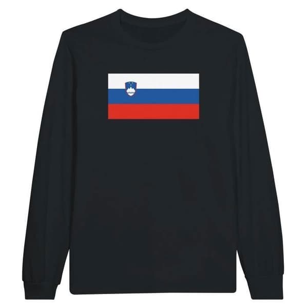 Långärmad T-shirt - PIXELFORMA - Sloveniens flagga - Svart - Klassisk krage - Regular