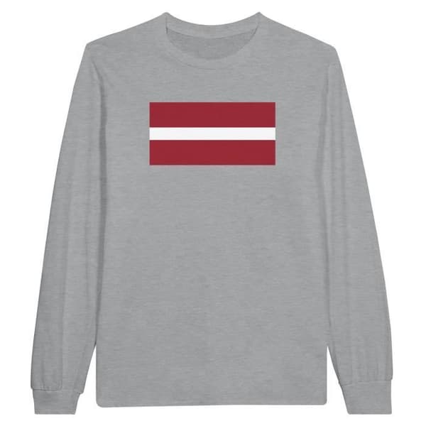 PIXELFORMA Långärmad T-shirt - Lettlands flagga - Grå - Klassisk krage