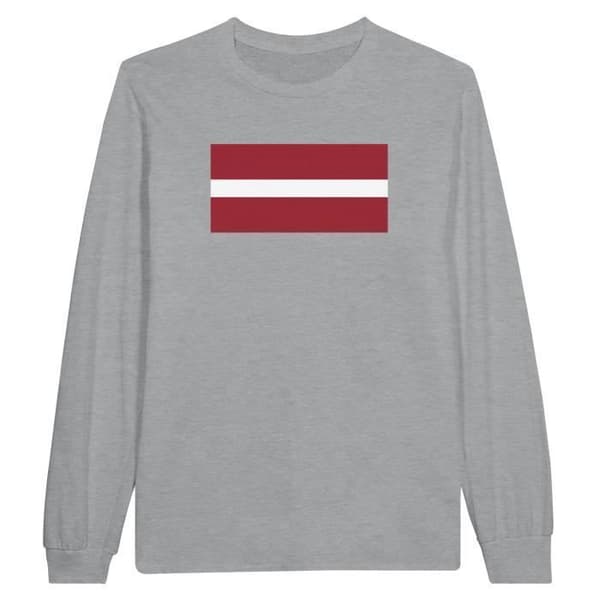 Långärmad t-shirt - PIXELFORMA - Lettlands flagga - 100 % bomull - Grå - Optimal komfort