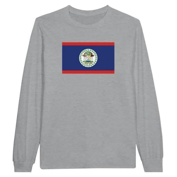 T-shirt med långa ärmar - PIXELFORMA - Belize-flagg - Grå - Klassisk krage - Regular passform