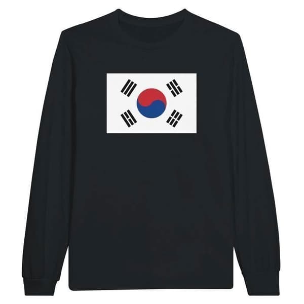 T-shirt - Sydkoreas flagga - Svart - 100% bomull - Långa ärmar - Regular fit