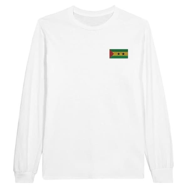 Långärmad t-shirt - PIXELFORMA - São Tomé och Principes flagga - Vit - Vanlig - Vuxen