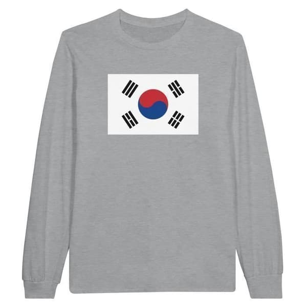 T-shirt - Sydkoreas flagga - Grå - 100% bomull - Långärmad - Regular fit