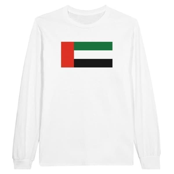 T-shirt - Förenade Arabemiraten flagga - Vit - 100% bomull - Långa ärmar - Regular passform