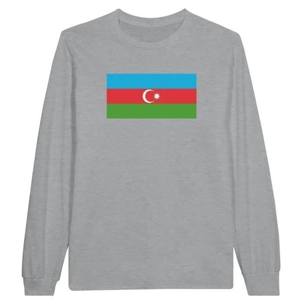 T-shirt - Azerbajdzjans flagga - Grå - 100% bomull - Långärmad - Klassisk passform