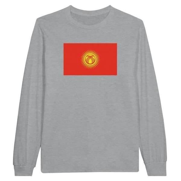 Långärmad T-shirt - Kirgizistans flagga - Grå - 100% bomull - Regular fit - Unisex