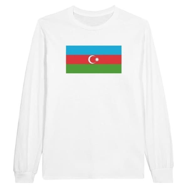 T-shirt med långa ärmar - PIXELFORMA - Azerbajdzjans flagga - Vit - 100% bomull - Vuxen