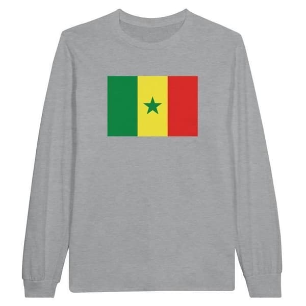 Långärmad t-shirt - PIXELFORMA - Senegals flagga - 100 % bomull - Långa ärmar - Grå