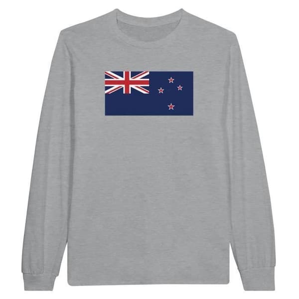 T-shirt med långa ärmar - PIXELFORMA - Nya Zeelands flagga - 100% bomull - Grå - Långa ärmar