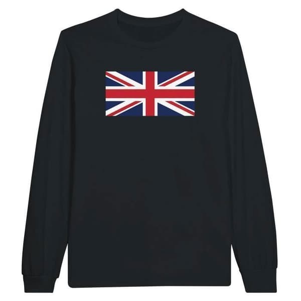 T-shirt med lång ärm - PIXELFORMA - Storbritanniens flagga - Svart - Klassisk krage - Unisex