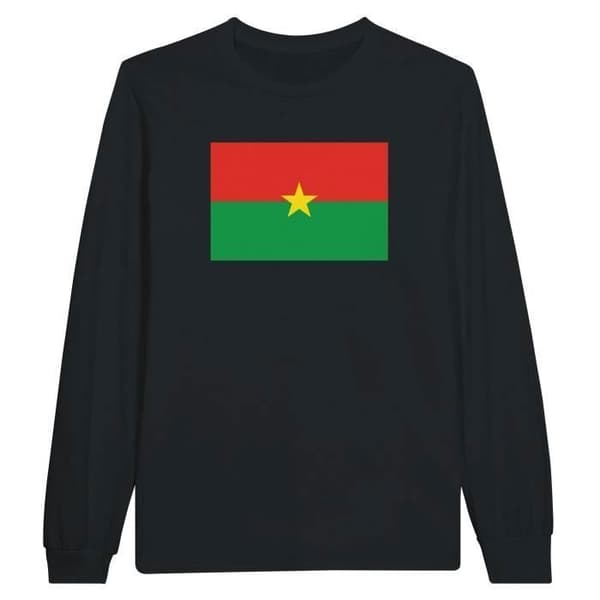 Långärmad T-shirt - PIXELFORMA - Burkina Fasos flagga - Svart - Klassisk krage - Vuxen