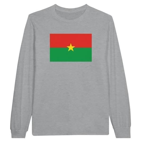 T-shirt med lång ärm - Burkina Fasos flagga - Grå - 100% bomull - Klassisk passform - Unisex