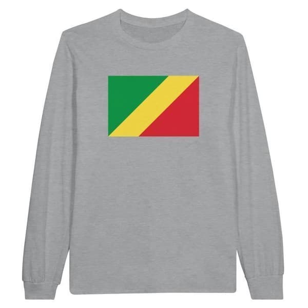 Långärmad T-shirt - Demokratiska republiken Kongos flagga - Grå - 100% bomull - Klassisk passform - Unisex