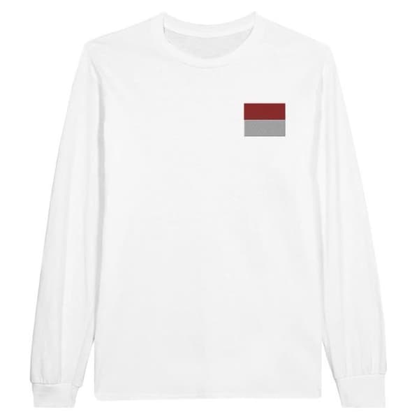 Långärmad t-shirt - PIXELFORMA - Monaco flaggbroderi - Vit - Vanlig - Vuxen