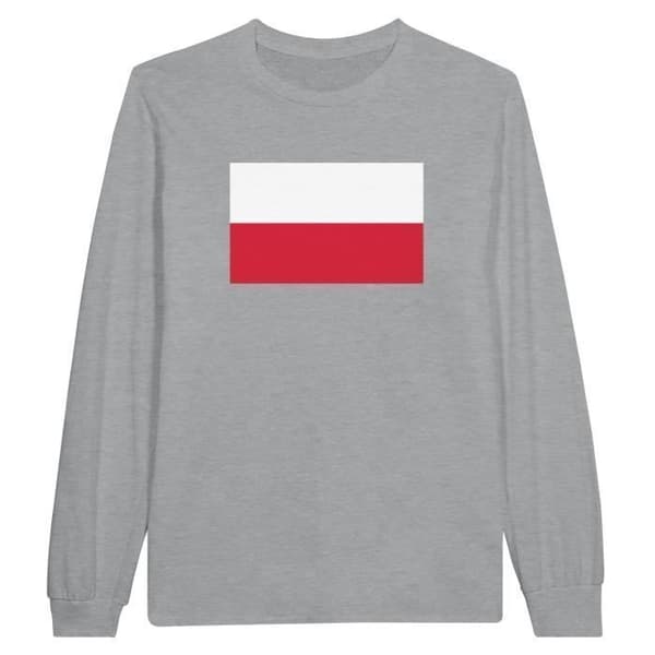 Långärmad t-shirt - PIXELFORMA - Polens flagga - 100 % bomull - Grå - Optimal komfort