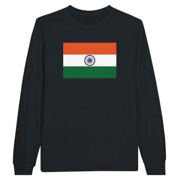 T-shirt med lång ärm - PIXELFORMA - Indiens flagga - Svart - 100% bomull - Vuxen
