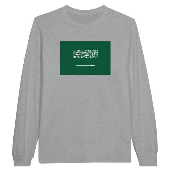 Långärmad T-shirt - Ej specificerad - Flagga för Saudiarabien - 100% bomull - Grå - Klassisk passform