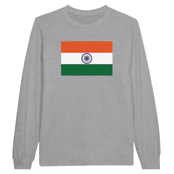 T-shirt med lång ärm - PIXELFORMA - Indiens flagga - 100% bomull - Långärmad - Grå