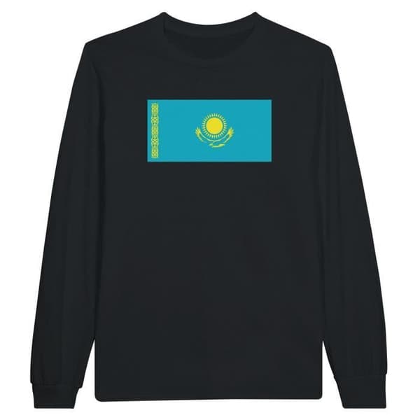 Långärmad T-shirt - PIXELFORMA - Kazakstans flagga - 100% bomull - Långärmad - Normala passform