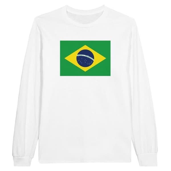 Långärmad t-shirt - PIXELFORMA - Brasiliens flagga - Vit - Vanlig - Vuxen