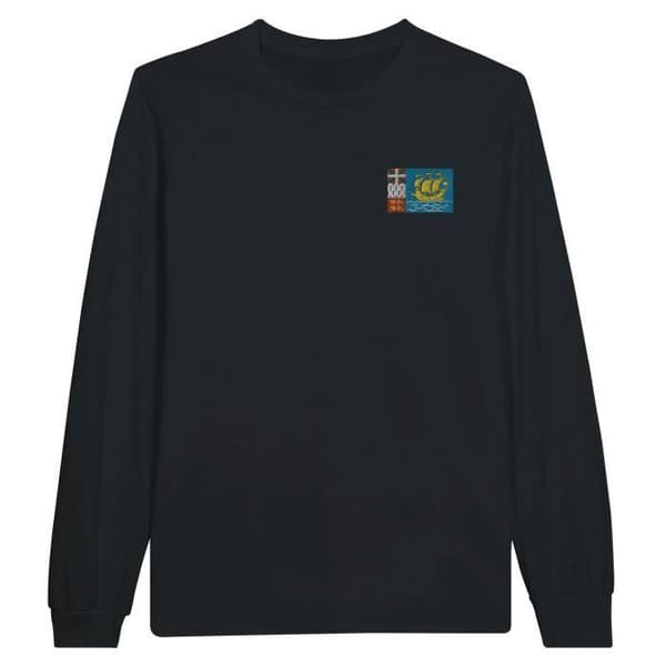 Långärmad t-shirt Broderad flagga av Saint Pierre och Miquelon i svart