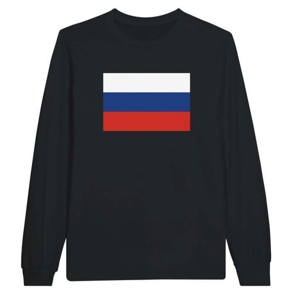 Långärmad T-shirt - PIXELFORMA - Rysslands flagga - Svart - Klassisk krage - Herr