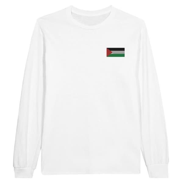 Långärmad tröja - Palestinas flagga - Vit - 100% bomull - Regular passform - Unisex