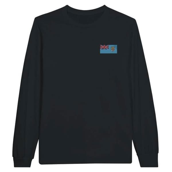 T-shirt med långa ärmar - PIXELFORMA - Fijis flagga - Svart - 100% mjuk bomull - Vuxen