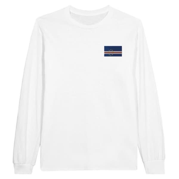 Kap Verde Flaggbroderi Långärmad T-shirt i Vit