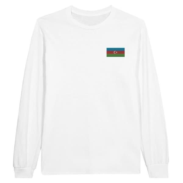 T-shirt med långa ärmar - Azerbajdzjans flagga - Vit - 100% bomull - Långa ärmar - Klassisk krage