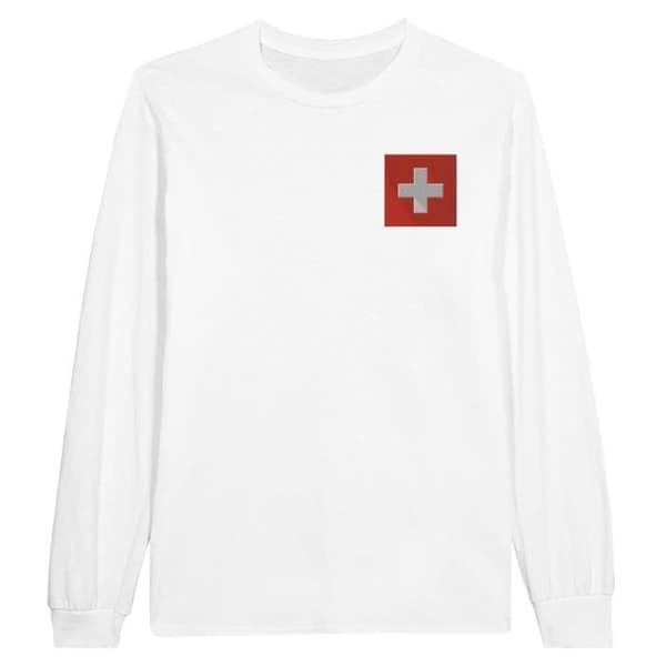 T-shirt med långa ärmar - Schweizisk flagga - Broderi - 100% bomull - Vit färg - Regular passform