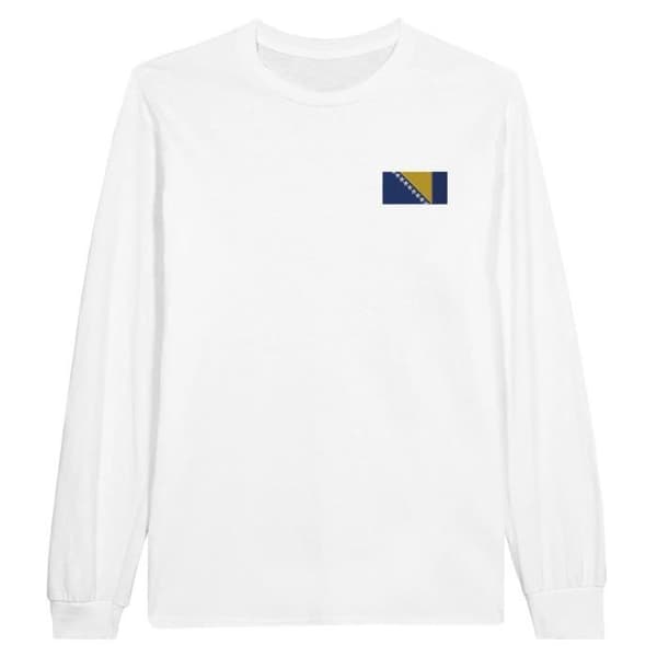 T-shirt med lång ärm - Bosnien och Hercegovinas flagga - Vit - 100% bomull - Regular fit - Unisex