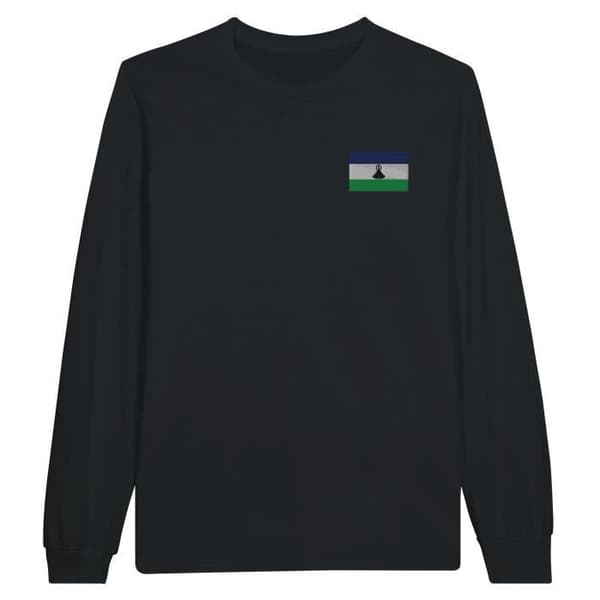 Lesotho Flag Brodery Långärmad T-shirt i Svart