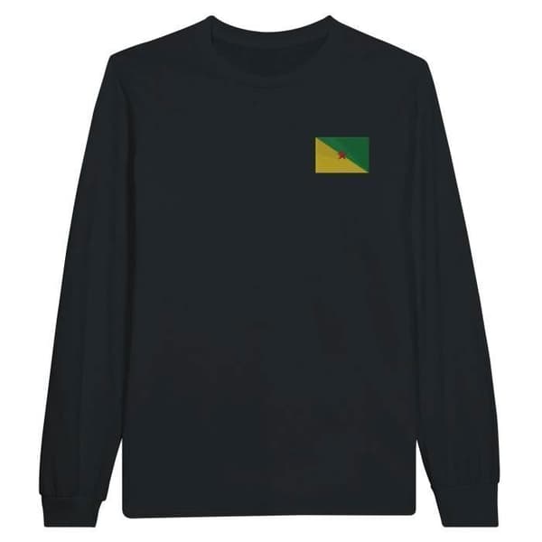 T-shirt med lång ärm - Guyanas flagga - Svart - 100% bomull - Optimal komfort - Förstärkta sömmar