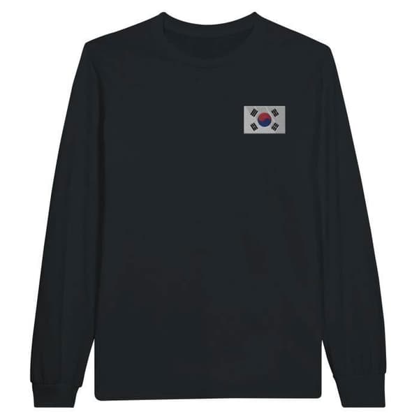 T-shirt med långa ärmar - Sydkorea flagga - Svart - 100% bomull - Regular fit - Unisex