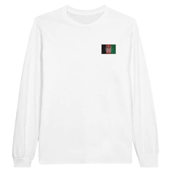 T-shirt med långa ärmar - Afghanistans flagga - Vit - 100% bomull - Regular passform - Unisex