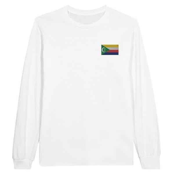 T-shirt med långa ärmar - PIXELFORMA - Komorernas flagga - Vit - Regular passform - Klassisk krage