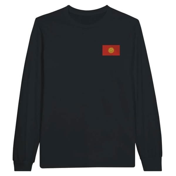 T-shirt med lång ärm - Kirgizistan flagga - Svart - 100% bomull - Regular fit - Unisex
