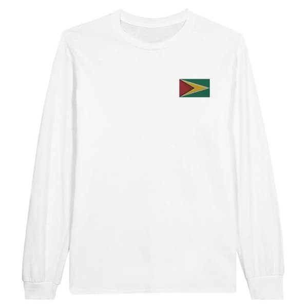 Långärmad t-shirt - PIXELFORMA - Guyana flaggbroderi - Vit - Vanlig - Vuxen