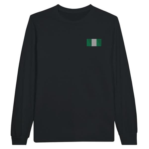 Långärmad t-shirt - PIXELFORMA - Nigeria flaggbroderi - Svart - Vanlig - Vuxen