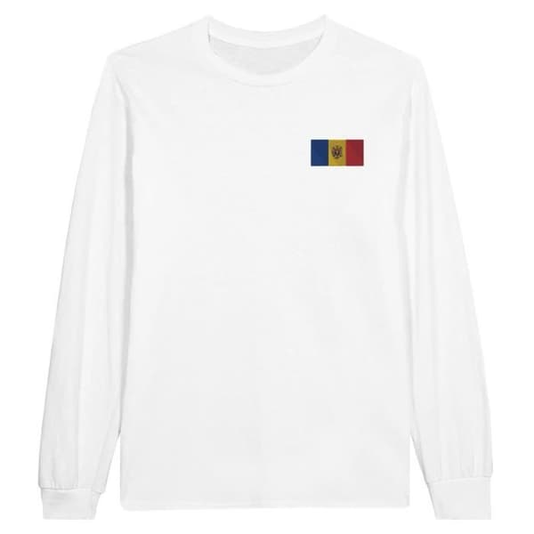 T-shirt med lång ärm - PIXELFORMA - Moldaviens flagga - Vit - Regular passform - Klassisk krage