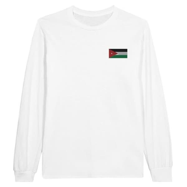 Långärmad t-shirt - Jordaniens flagga - Vit - 100% bomull - Regular fit - Unisex