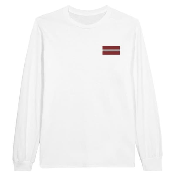 PIXELFORMA långärmad t-shirt - Lettlands flagga - Vit - Vanligt snitt - Klassisk krage